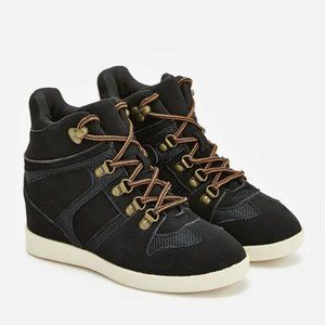 kelsa black suede hidden wedge sneakers